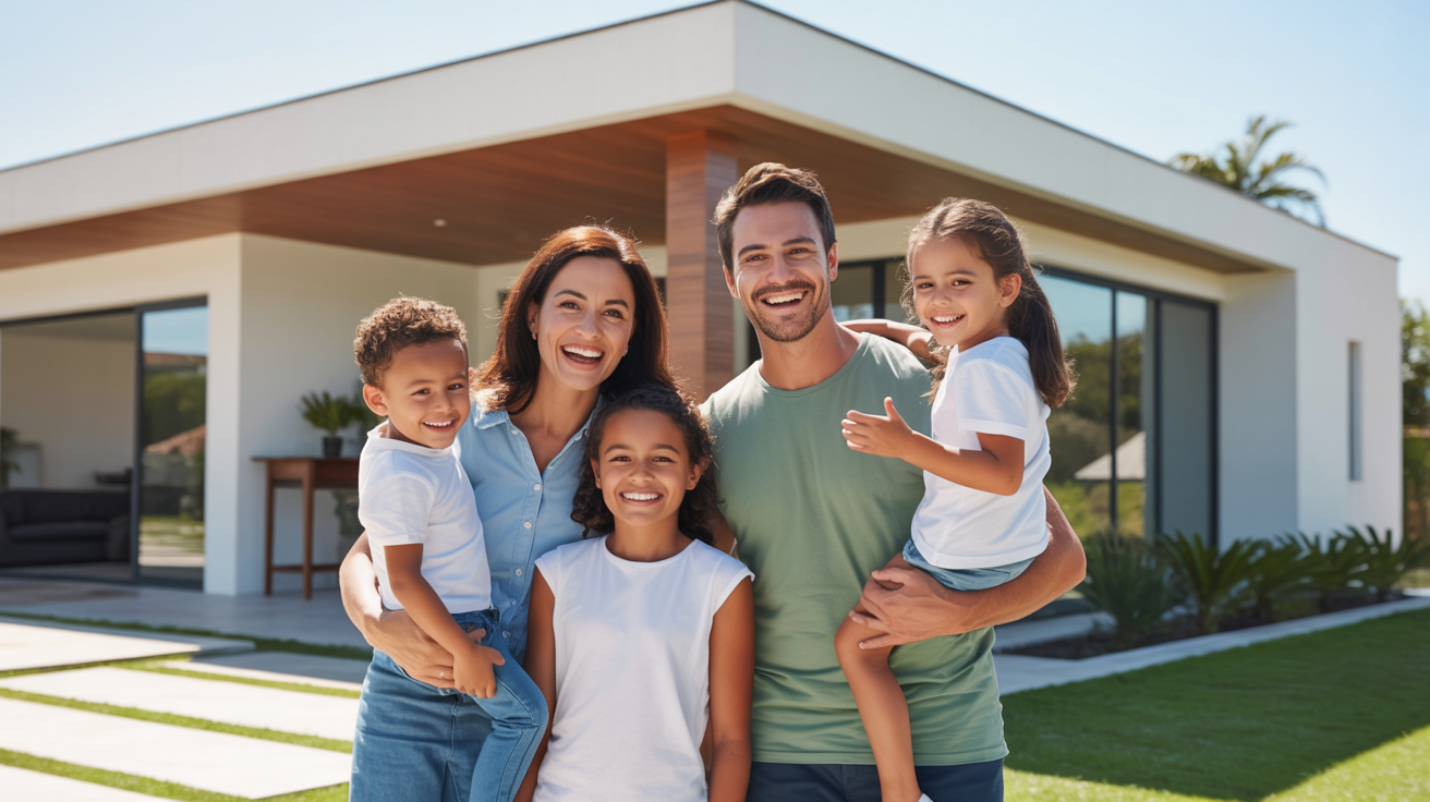 Família feliz em sua casa nova